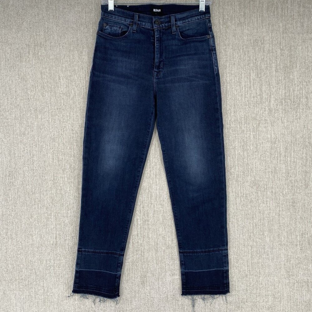 Hudson Zoeey High Rise Ankle Straight Jeans 27 Blue Shadow Hem Raw Edge
